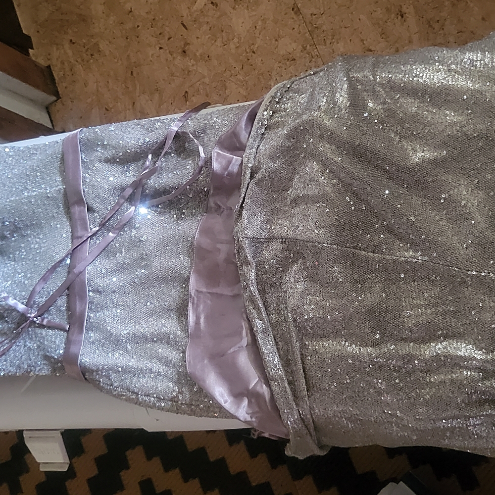 Allure Bridals Strapless Silver Sequin Gown